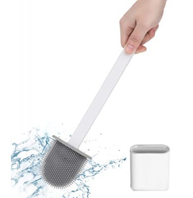 Amazon Hot Selling Bathroom Plastic Holder Soft Tpr Cleaning Silicone Toilet Brush